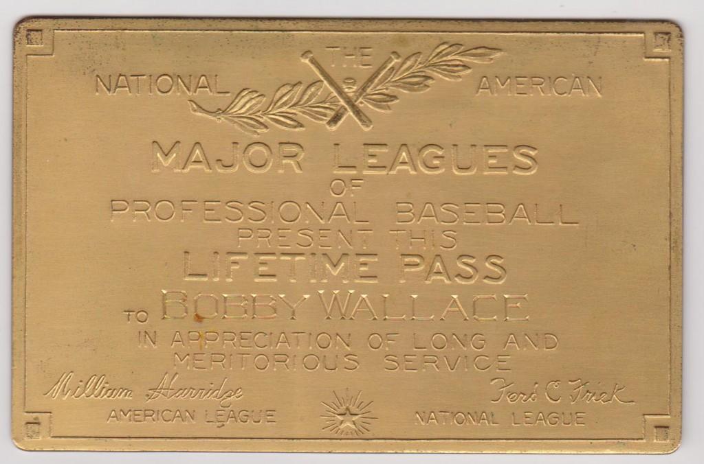 Bobby Wallace's solid gold lifetime pass to every MLB game, one of only 17 initially issued. 