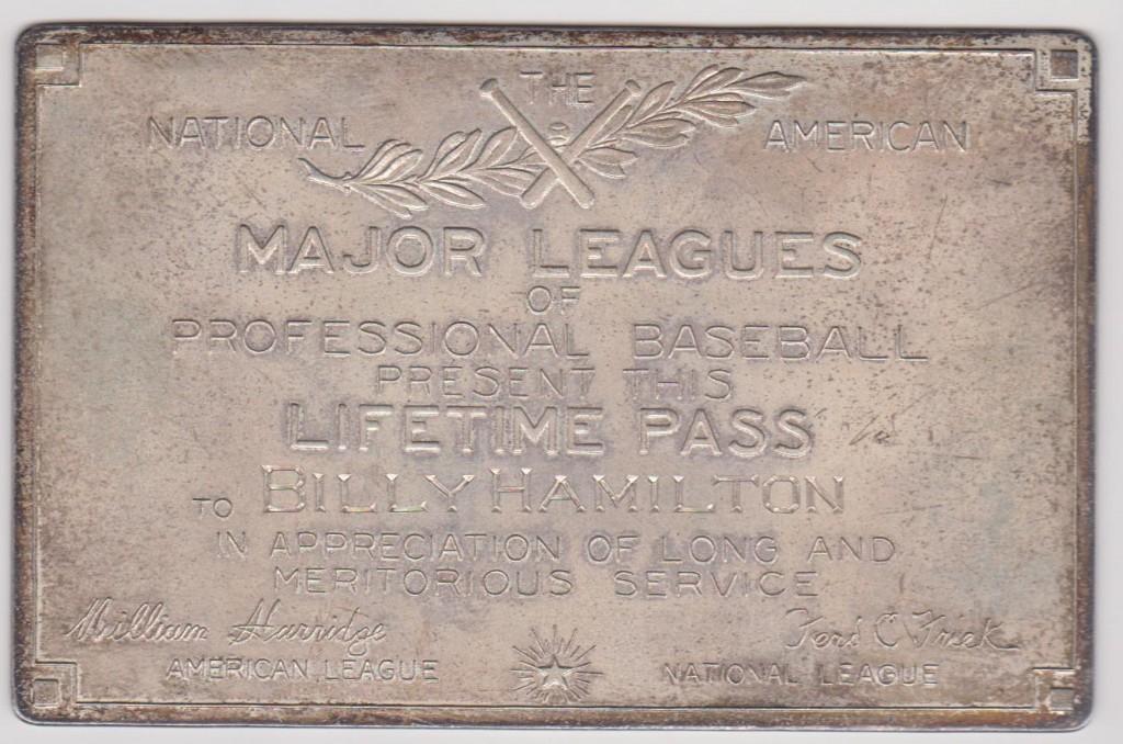 Billy Hamilton's solid silver MLB lifetime pass