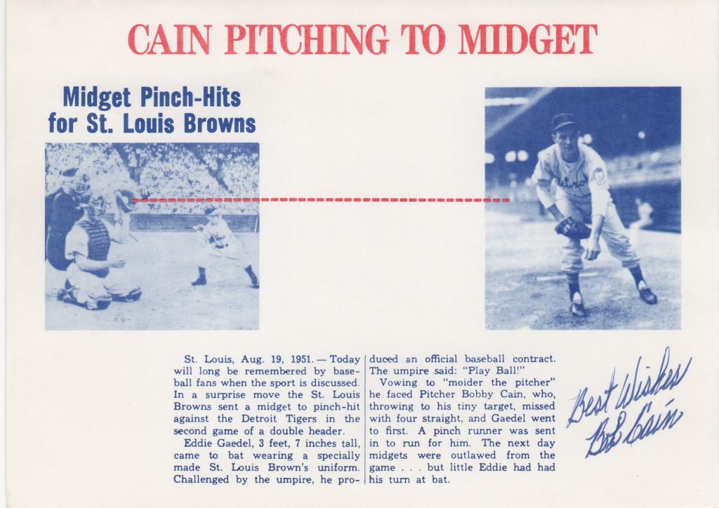 Bob Cain had the distinction of pitching to Gaedel - here's Cain's Christmas card