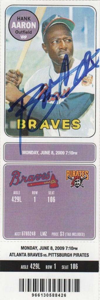 Ticket from June 8, 2009 - Bobby Cox's 2000th win as Braves skipper