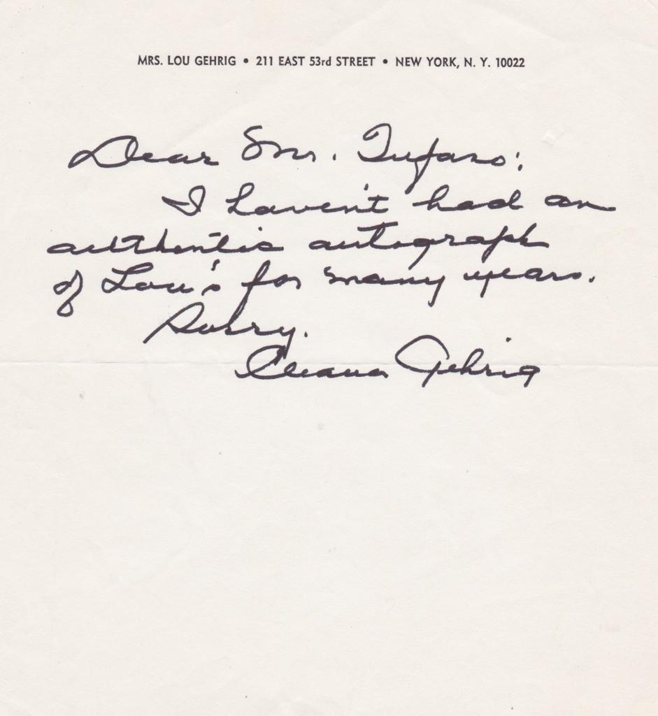 Gehrig's widow tells an autograph hunter she doesn't have any more of Lou's signatures