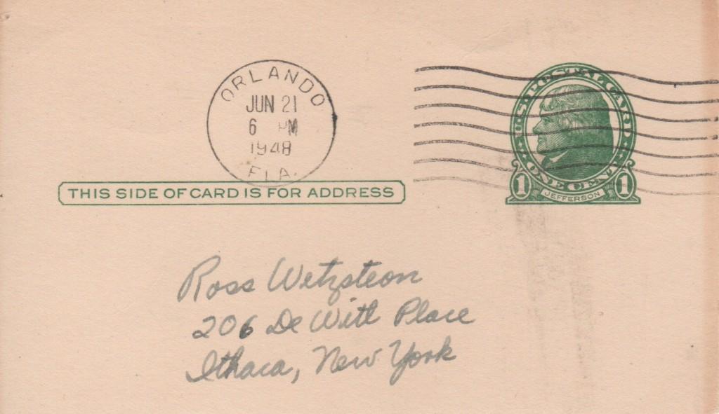 The postmark's date and location stamped on the postcard help authenticate a signature