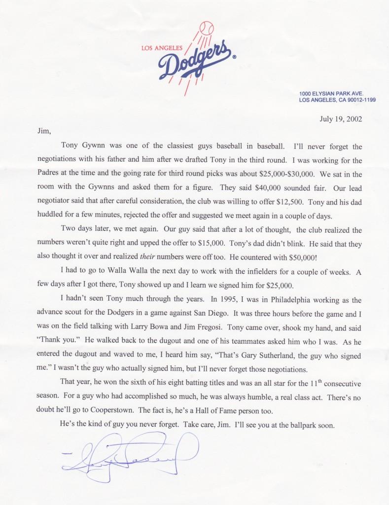 Fascinating letter about Tony's ascent to professional baseball