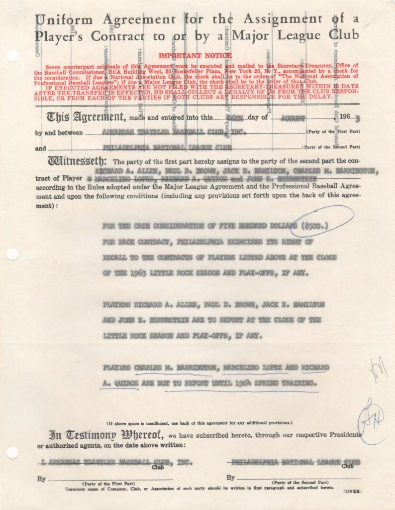 Dick Allen burst onto the baseball scene as Rookie of the Year in 1964; here's the document that called him to the big leagues