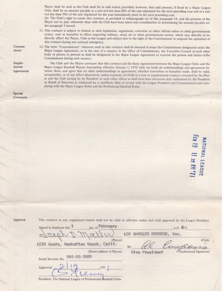 Signature page of Joe Moeller's final MLB contract