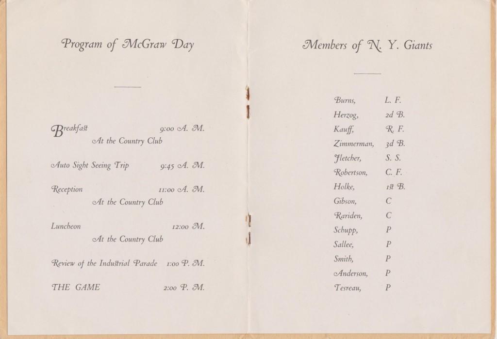 Schedule of events for McGraw Day, 1917