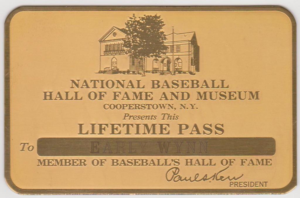 Lifetime pass to the Hall of Fame presented to 300-game winner Early Wynn