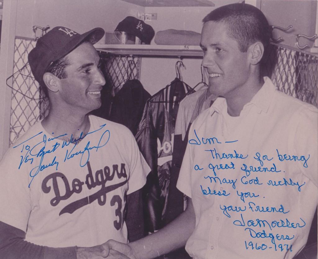 Koufax smiles for the camera after getting the save for 21-year old pitcher Joe Moeller