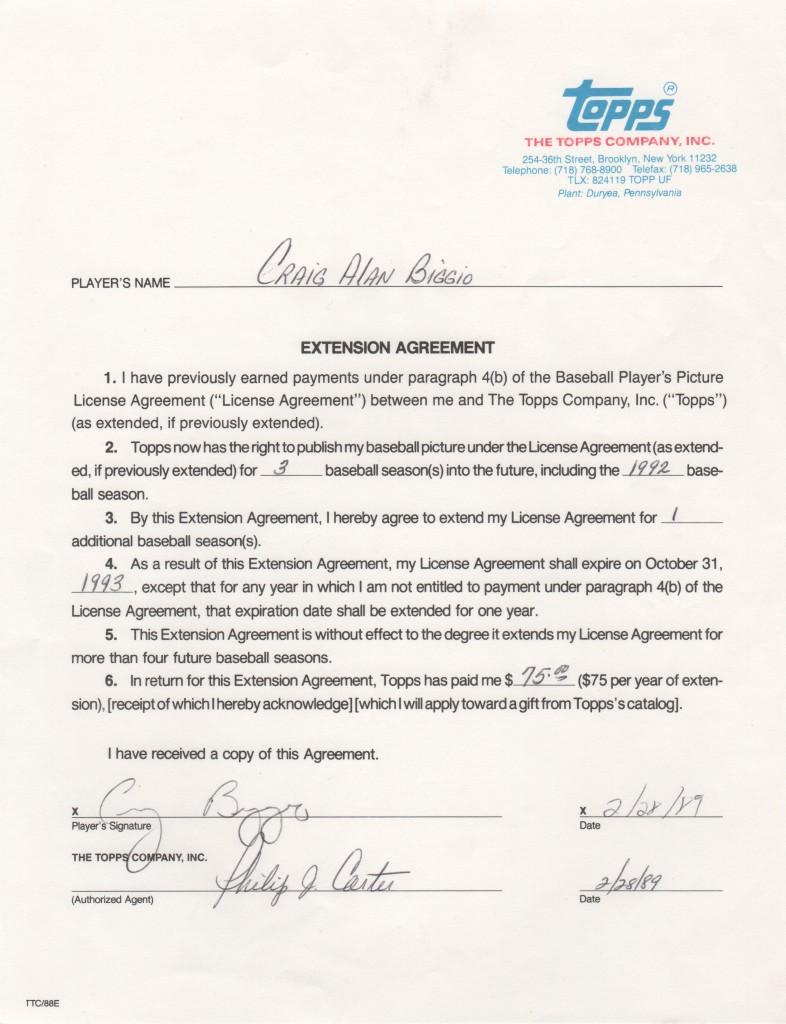 Bagwell and Craig Biggio teamed to form Houston's Killer B's; here's Biggio's Topps contract