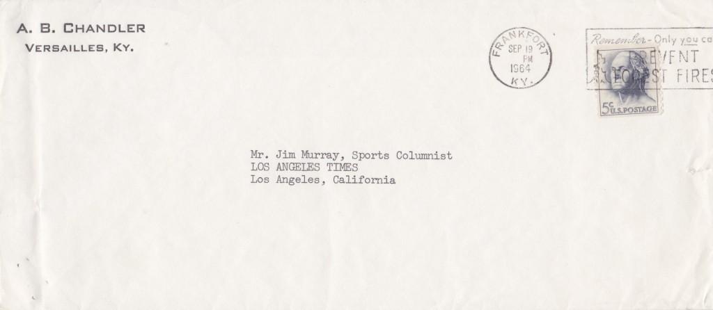 Chandler wrote the letter to Hall of Fame writer Jim Murray