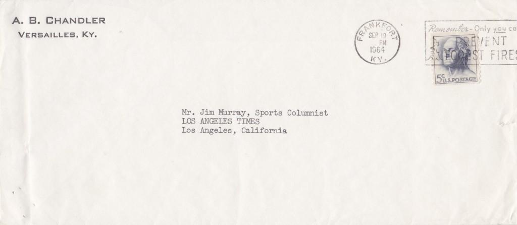 Envelope addressed to Ford Frick Award winner Jim Murray