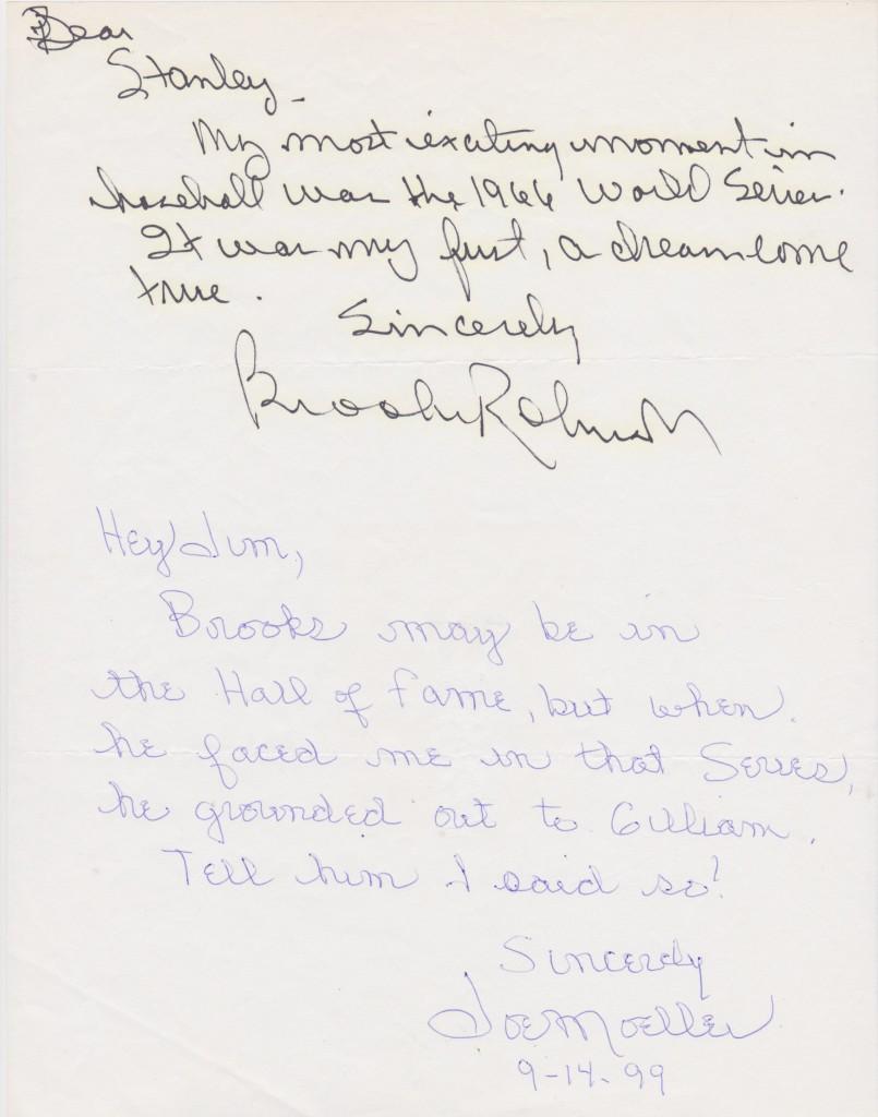 Brooks Robinson writes that the '66 World Series was his greatest thrill; Moeller retired him on a 4-3 groundout