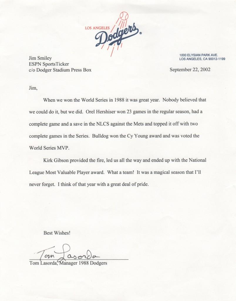 Dodger Hall of Fame skipper Tommy Lasorda recalls the 1988 Dodgers - What a team!