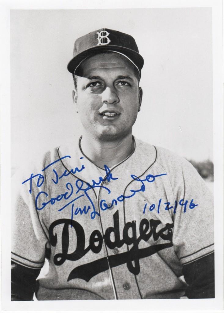 Autographed picture of a young Tommy Lasorda