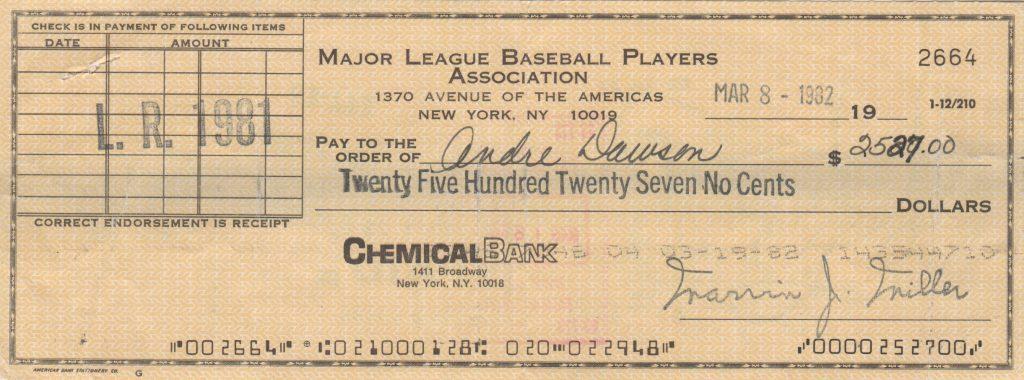 When Andre Dawson paid his fine for bumping West, he wrote on the check, 