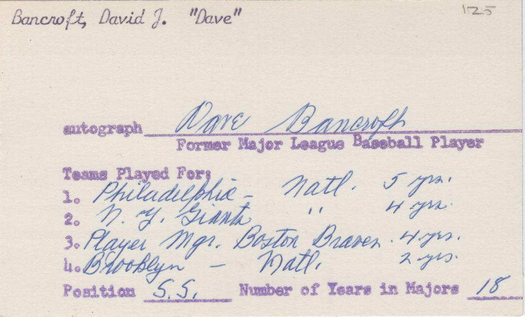 Dave Bancroft played for four teams during his 16-year big league playing career