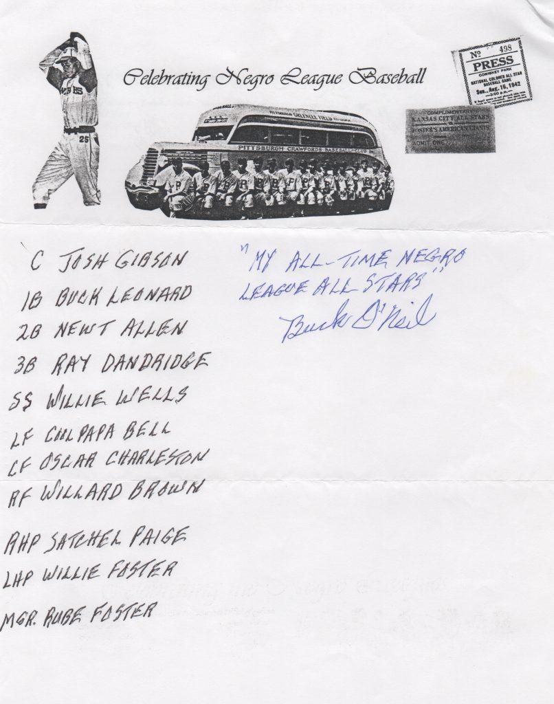 Buck O'Neil lists Foster as the manager on his All Time Negro League team