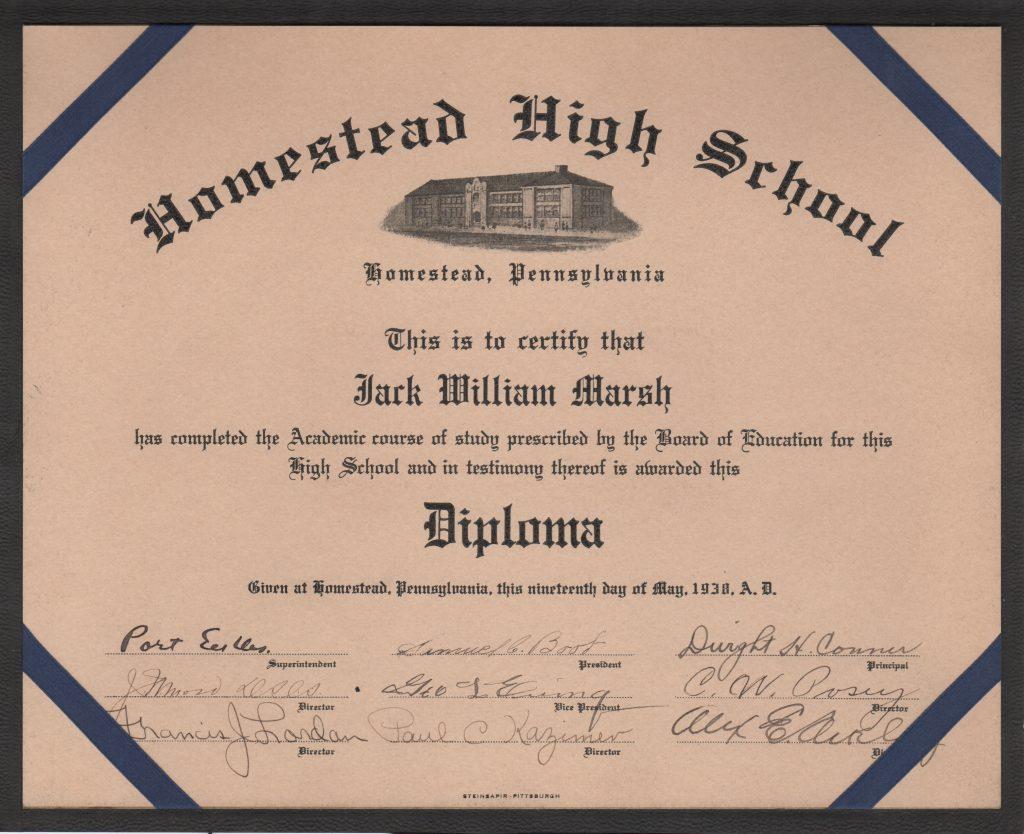 Homestead HS diploma autographed by Cum Posey as director