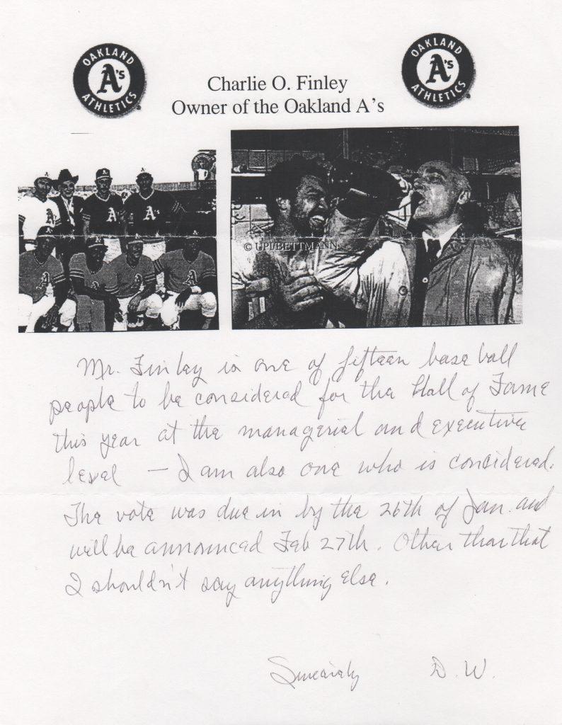 Williams and Charlie Finley appeared on the same Veterans Committee ballot in 2003