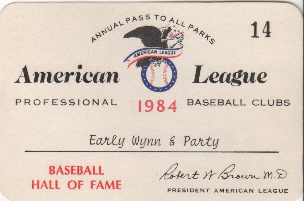 Being a member of the Hall of Fame has its perks - here's Wynn's 1984 pass to all AL games