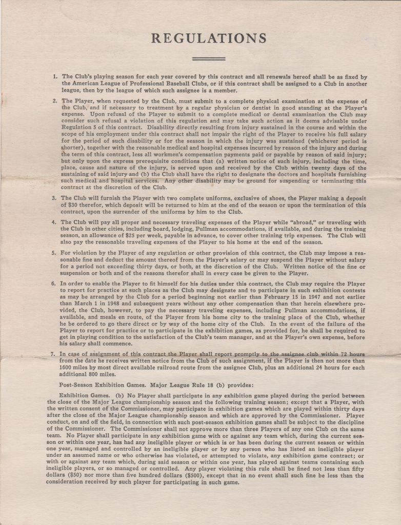 Final page of Newhouser's 1951 pact