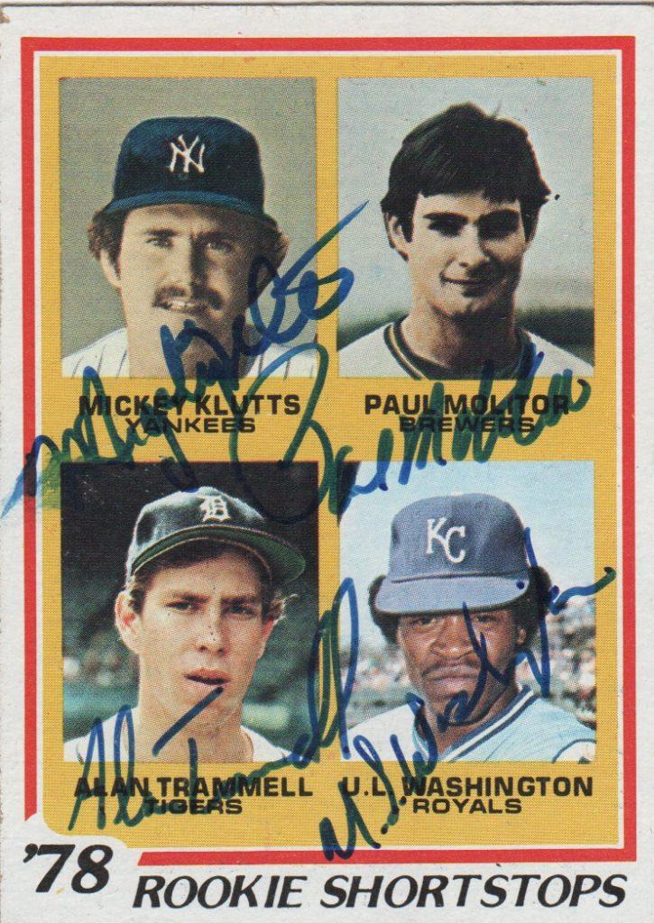 This Topps rookie card features to Hall of Famers, Molitor and Alan Trammel