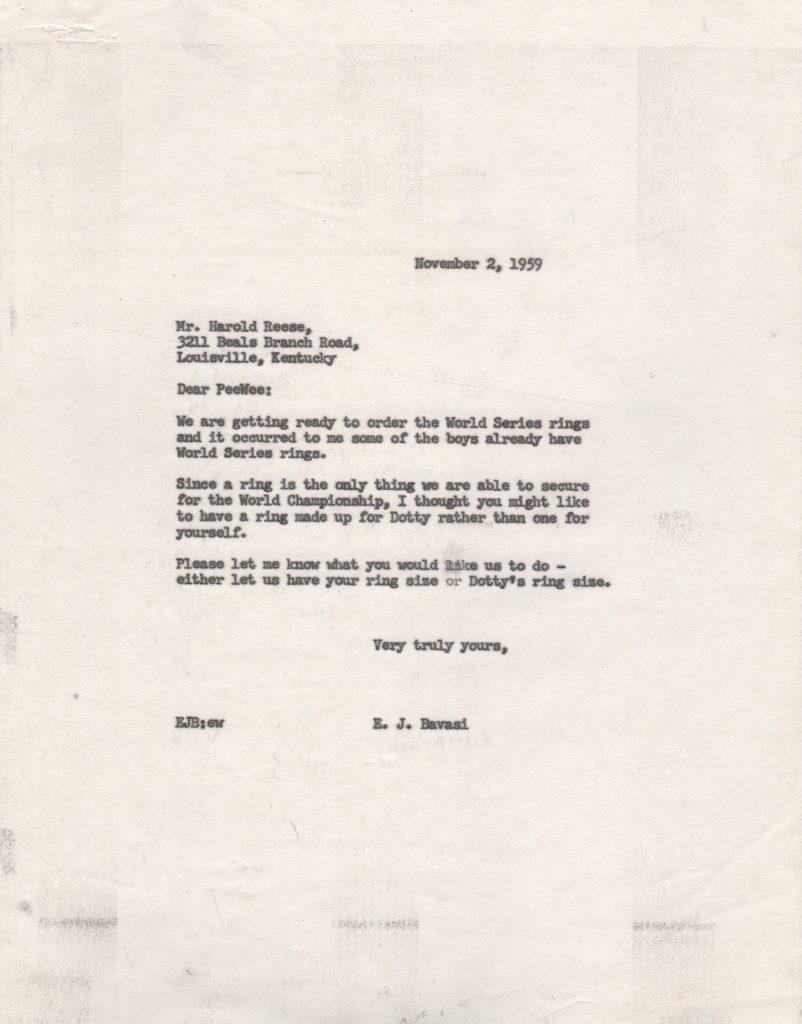 File copy letter from Buzzie Bavasi to Pee Wee