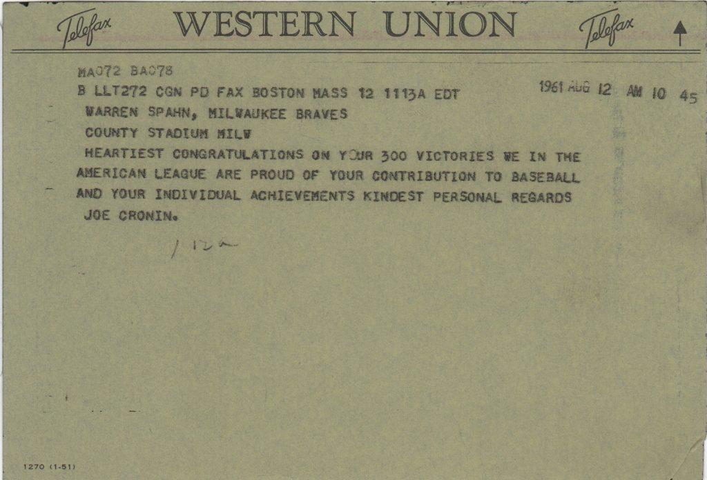 Cronin resigned as Boston's GM in 1959 to assume the American League presidency 