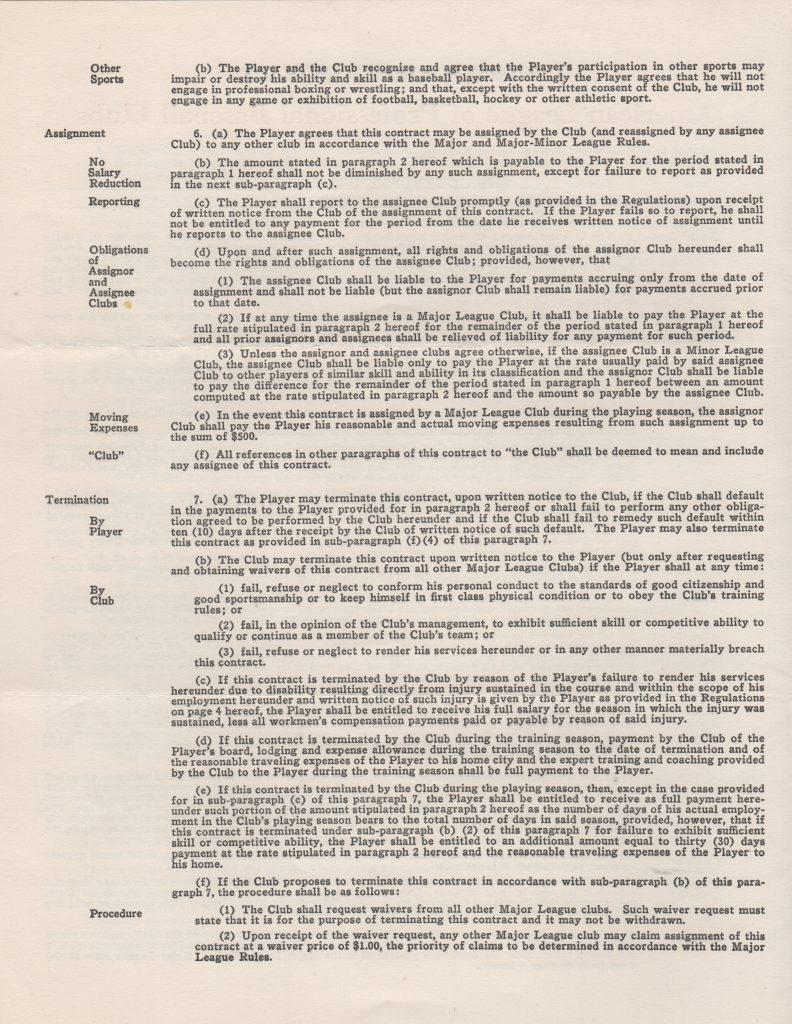 2nd page of Bob Lemon 1953 contract 