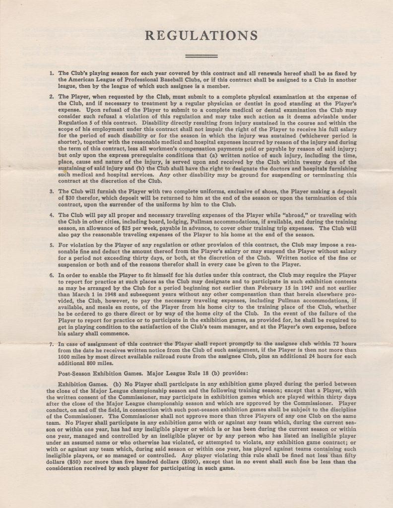 Page 4 of Bob Lemon's 1953 player's contract