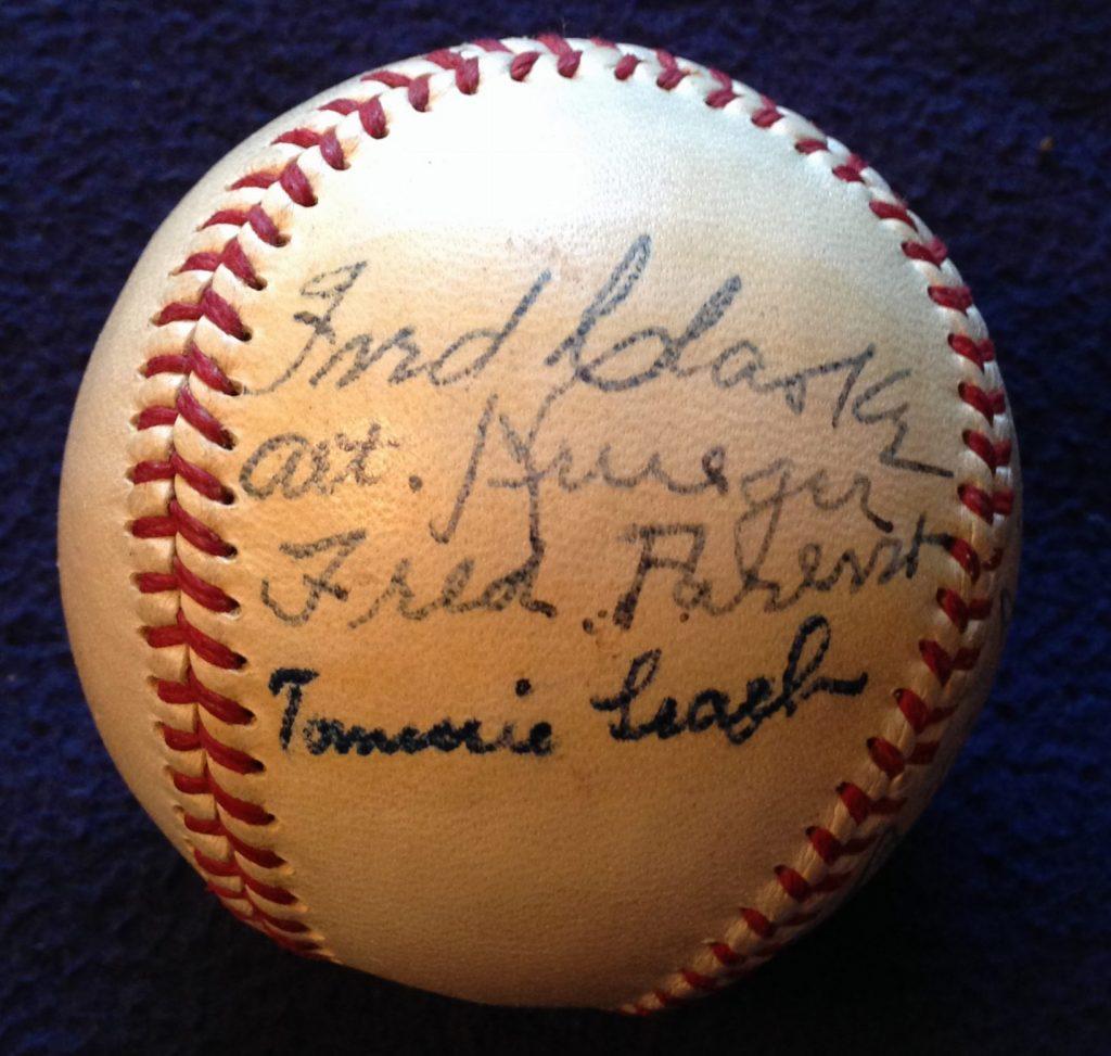 Ball signed by Fred Clarke and others from 1st World Series reunion