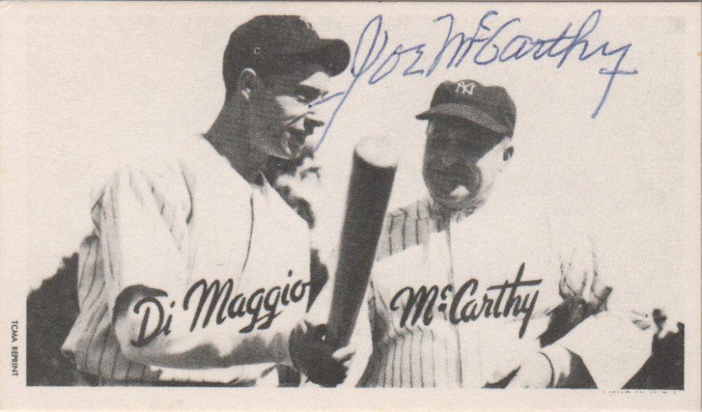 Reprint card with Joe DiMaggio signed by Joe McCarthy