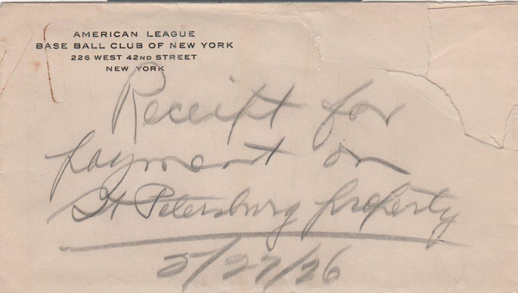 Yankee envelope with Ed Barrow's writing