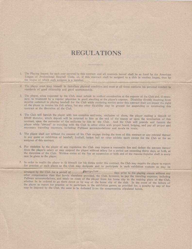 Miller Huggins unsigned 1923 contract, page 3