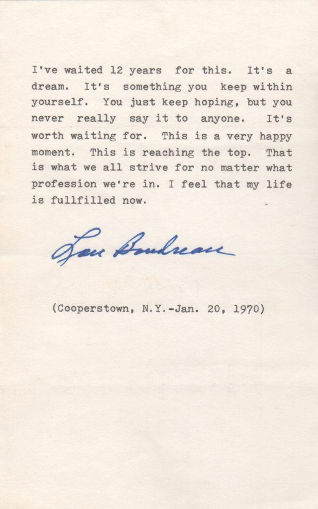 Lou Boudreau got news of his election to Cooperstown on January 20, 1970