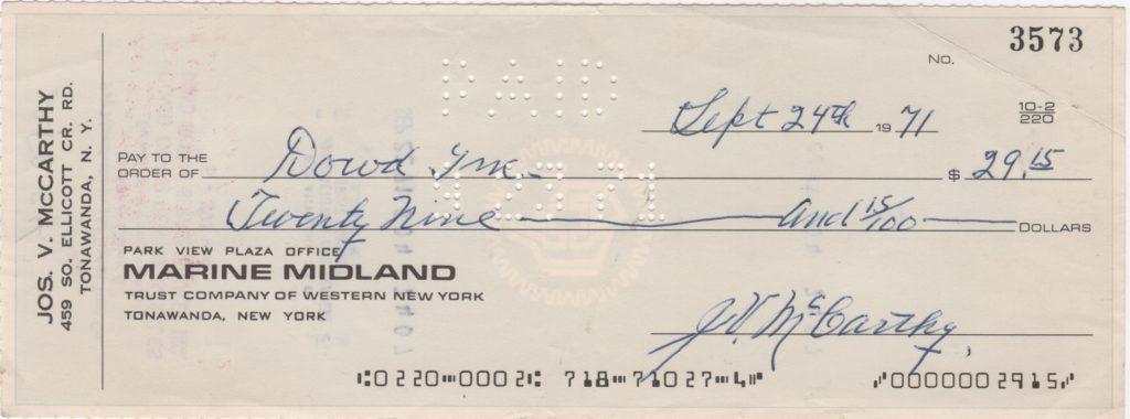 Rare Joe McCarthy personal check dated on the anniversary of departure with Cubs