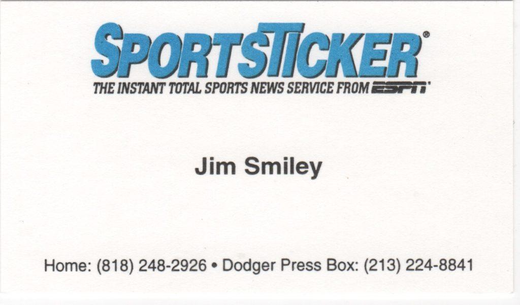 ESPN SportsTicker employed CooperstownExpert's Jim Smiley as their Dodger reporter for 18 years