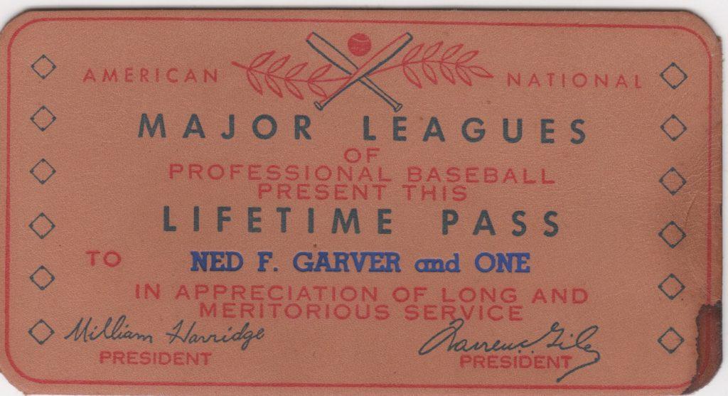 Leather MLB lifetime passes are rarely seen, here's Ned Garver's