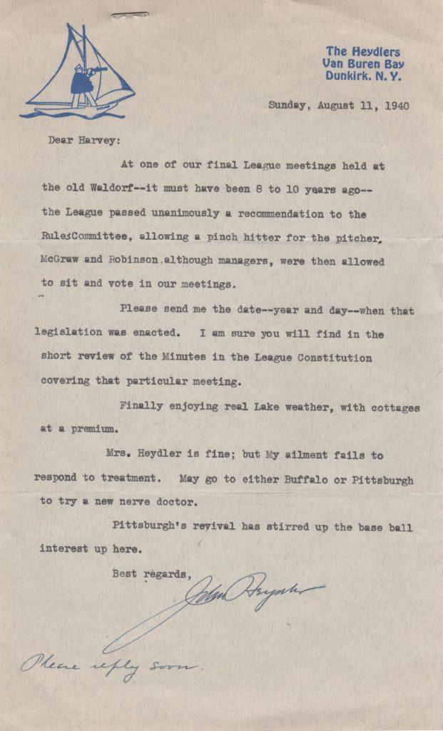 John Heydler pushed the NL to adopt the designated hitter in 1928