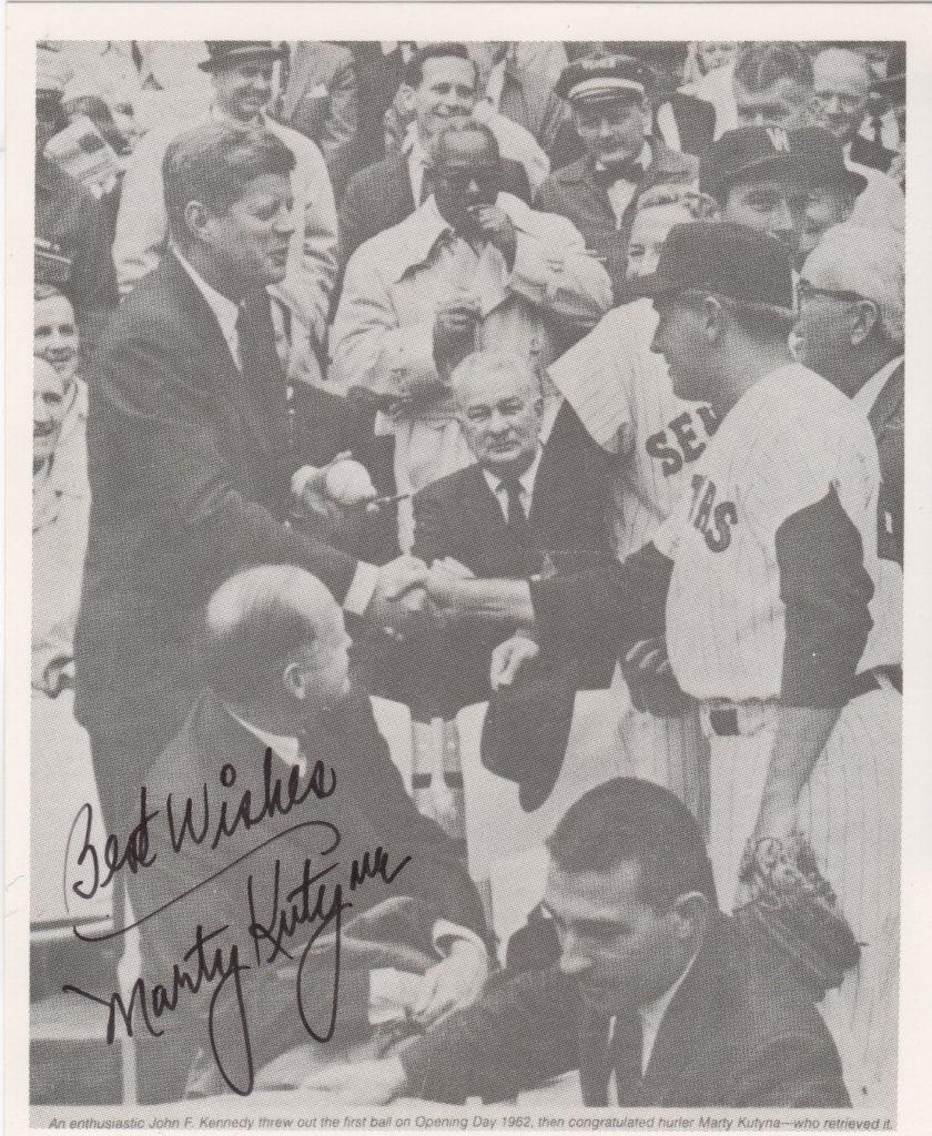 Marty Kutyna caught JFK's ceremonial first pitch, then shook his hand