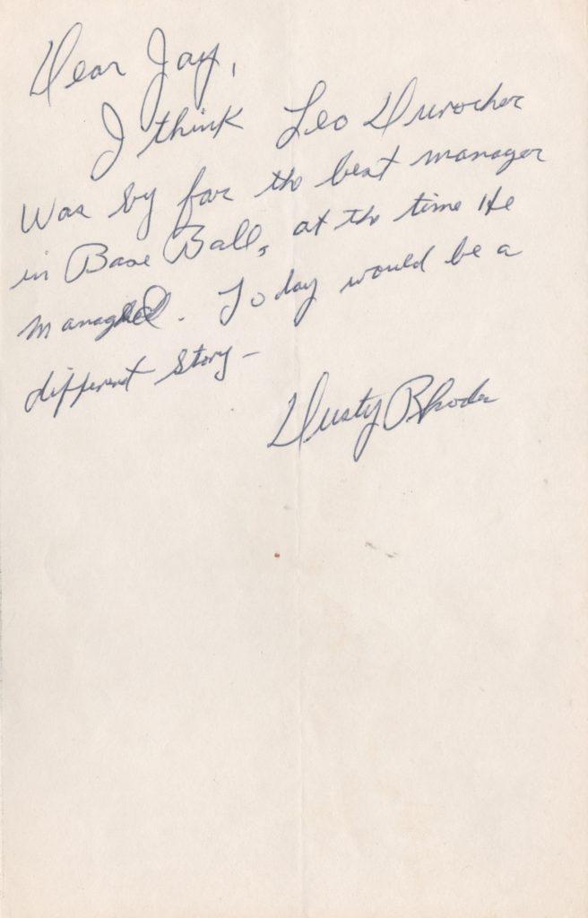 World Series hero Dusty Rhodes writes about his manager Leo Durocher