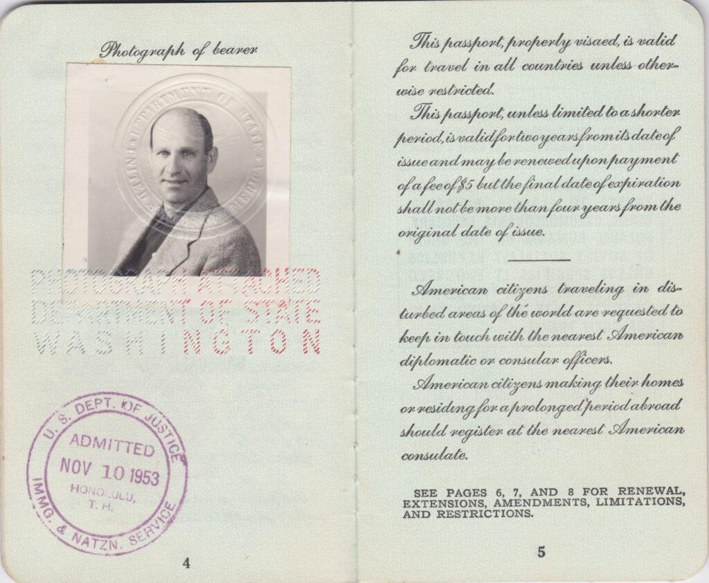 Picture of Enos Slaughter's inside his passport