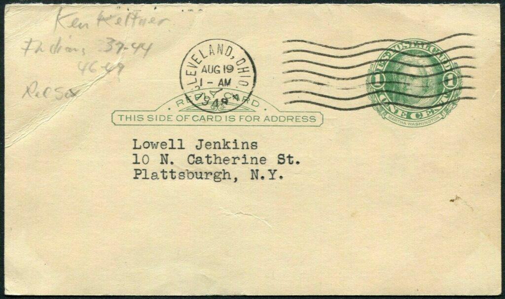 The Cleveland postmark of August 19, 1948 came in the Indians World Series championship year
