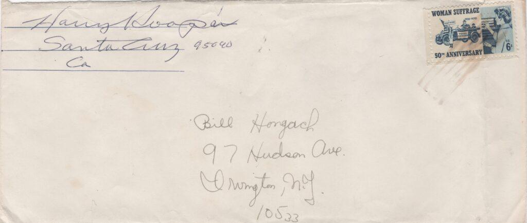 Here's the envelope Harry Hooper sent his responses in; he signed the return-address portion