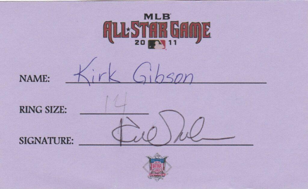 Kirk Gibson signs for his only All Star ring - as a coach on the 2011 staff 16 years after retiring as a player