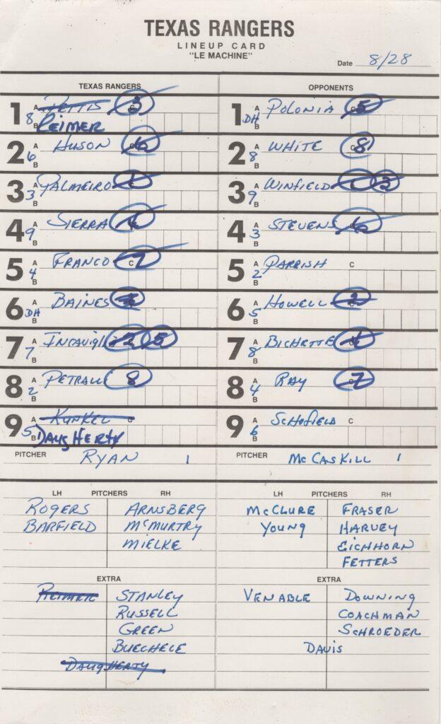 Nolan Ryan joined the 700-start club on 8/28/1990; here’s the dugout lineup card from that game