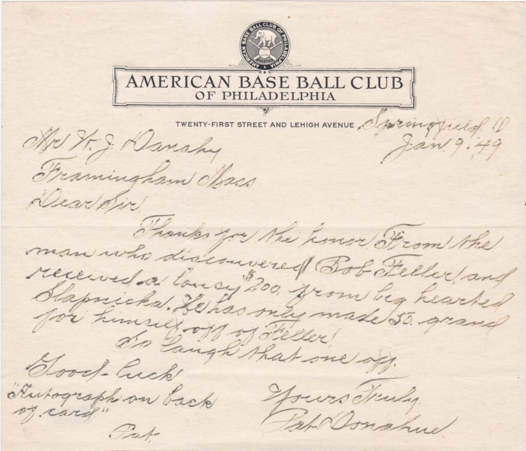 Former MLB catcher Pat Donahue discovered 16-year old Bob Feller in a semi-pro game