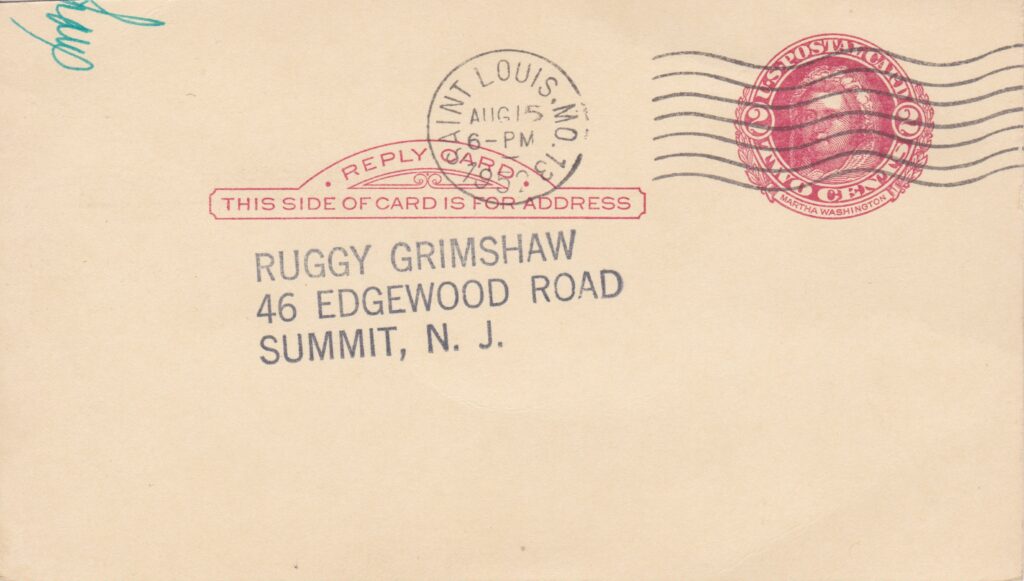 This side of the card reveals a postmark detailing the time and place from which it was mailed