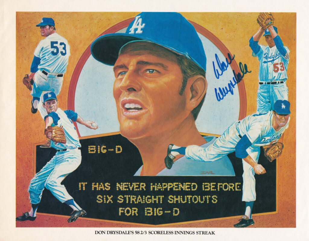 Don Drysdale broke Johnson's 1913 scoreless streak with the Dodgers in '68