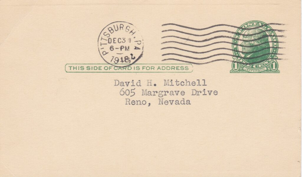 Deacon Phillippe mailed this from Pittsburgh, Pennsylvania on December 31st, 1948